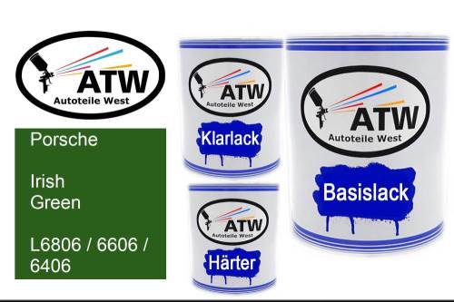 Porsche, Irish Green, L6806 / 6606 / 6406: 1L Lackdose + 1L Klarlack + 500ml Härter - Set, von ATW Autoteile West.